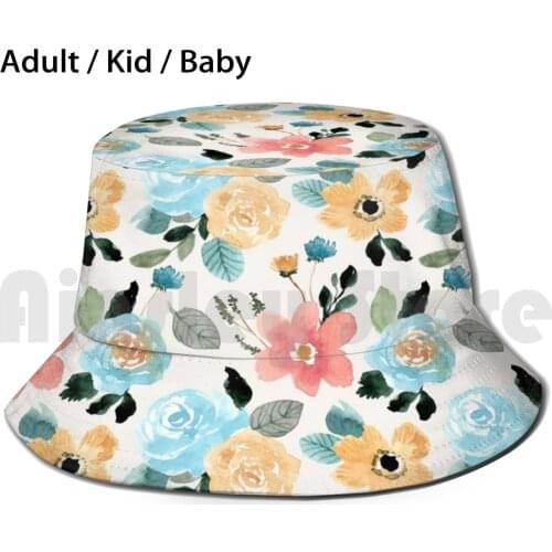 Cute Flowers Pattern Bucket Hat Adult kid baby Beach Sun Hats Flowers Pattern Aconitum Pattern Seemless Pattern Seemless