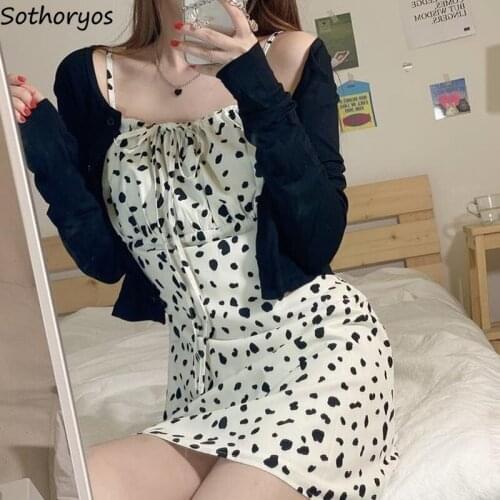 Sleeveless Dresses Women Vacation Summer Printing Club Girls Mini Vestidos Off Shoulder High Street Leisure Trendy Korean Chic