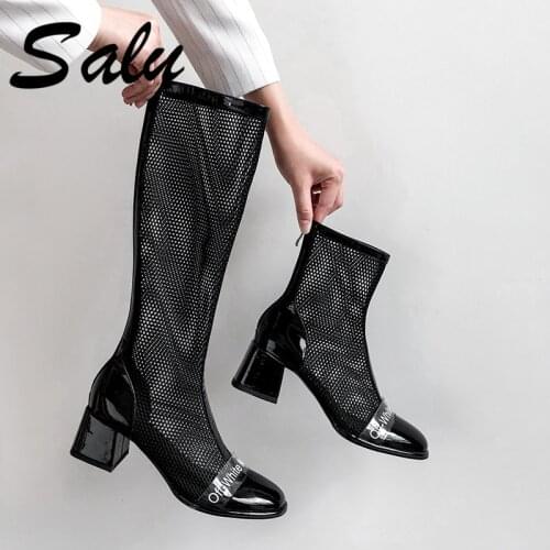 Salu 2020 Boots Women Ankle Boots for Women Summer Shoes Genuine Leather High Heel Shoes Woman Tow Style Shoes