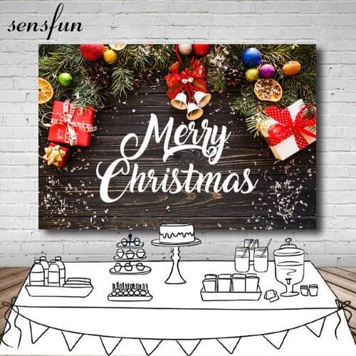Sensfun Christmas Day Photography Backgrounds Gift Colored Balls Bells Wood Backdrops For Photo Studio 7x5ft Vinyl Polyester