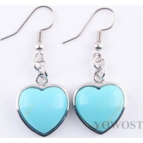 5 Pairs Reiki Chakra Love Heart Shape Natural Turquoises Stone Bead Hook Dangle Pendant Drop Earrings Jewelry for Women QR3193