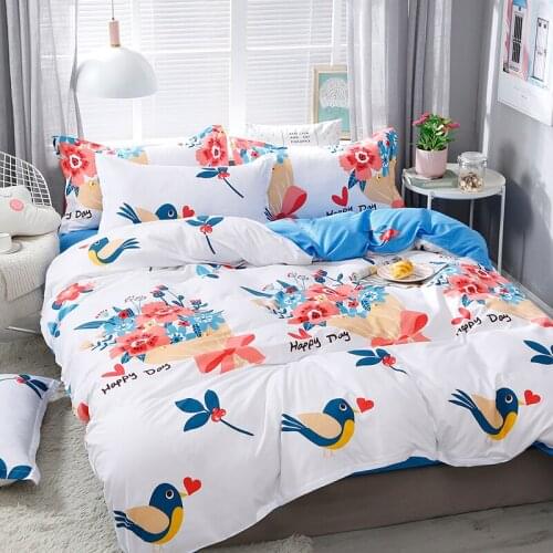 Blue Colorful Flower Bird Comforter Bedding Set Elephant Dog Luxury Fashion King Queen Twin Size Bed Linen Duvet Cover Set Gifts