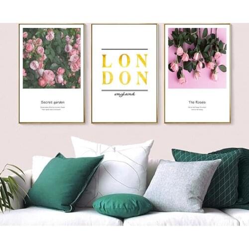 Nordic Style Pink Rose Flowers Nordic Poster Love Wall Art Canvas Painting Quadro Wall Picture For Living Room Home Decoration