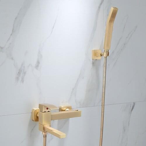 Bathroom Bathtub Faucets Brushed Gold Brass Hot & Cold With Handheld Shower Mixer Tap Wall Mounted Lavatory Crane Vessel