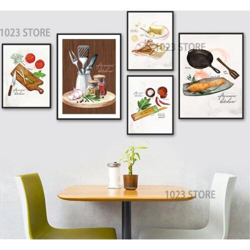 Modern Watercolor Kitchen Tools Seasoning Nordic Poster Wall Art Cuadros Canvas Painting Printing For Home Restaurant Room Decor