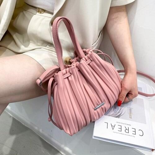 SWDF Folds Design PU Leather Crossbody Shoulder Bags for Women 2021 Summer Handbags and Purses Lady Fashion Branded Bucket Totes