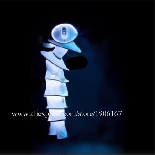 Ballroom Dance Led Costumes Robot Stilt Suit White Luminous Light Clown Stage Wears Catwalk Performance Clothes Bar Led O