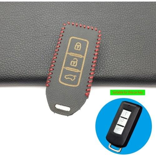 Smart 3 Buttons Leather Cover For Mitsubishi Outlander 2016 Lancer 10 Pajero Sport EX ASX Colt Grandis L200 Car Key Case Skin