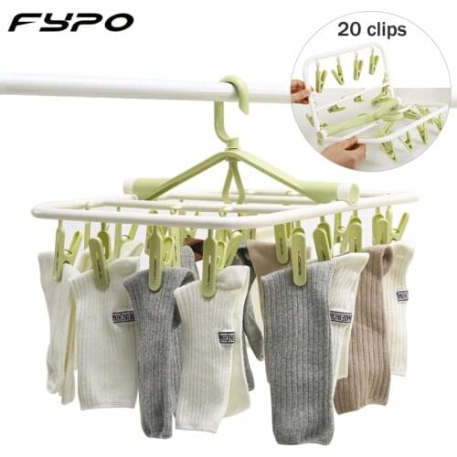 Folding Hanging Cloth Hanger with 20 clips Drying Folding Storage Racks for Underwear Socks Windproof Cloth drying Hanger Clips