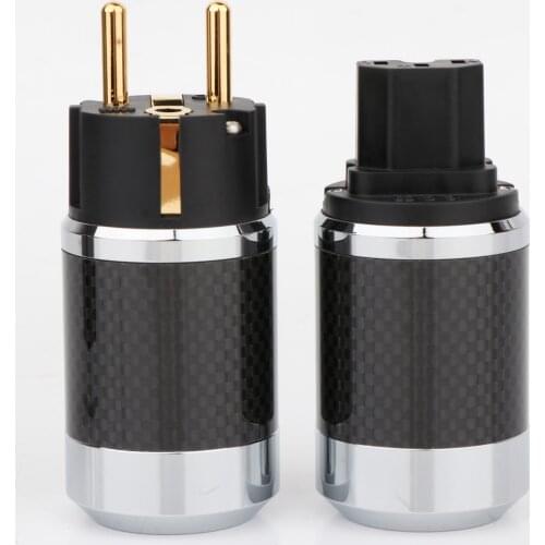 High Quality Carbon Fiber Gold Plated EU Schuko Power Plug Connector HIFI European Power Connector
