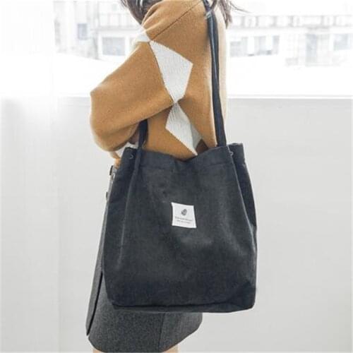 High Capacity Ladies Corduroy Tote Female Casual Shoulder Bag Foldable Reusable Shopping Beach Bag College Wind