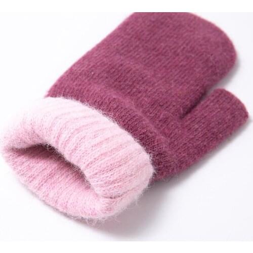 Women Winter Thick Knitted Cashmere Double Layer Plush Wool Knit Warm Mittens Female Cute Full Fingers Gloves Black Guantes