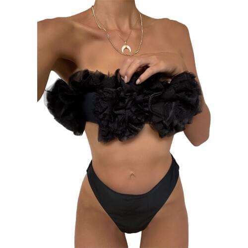 AA Womens Mesh Bikini Swimsuit Two Piece Backless Bathing Suit with Chest Pad Solid Color Swimming Suit Ladies Beachwear