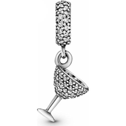 Original 925 Sterling Silver Charm New Style Party Wine Glass Pendant Fit Pandora Women Bracelet & Necklace Diy Jewelry