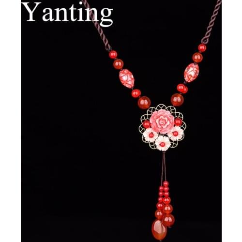 Yanting Ethnic Long Sweater Chain Women Necklace Classic Red Stone Statement Necklace For Women Autumn Accessories 0123