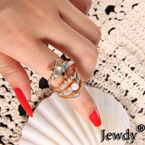 Star 4 Pcs/Set Pearl Crystal Stone Finger Rings Set Women Kunckle Fashion Кольцо Colorful Jewelry Wholesale Gift Simple Rings