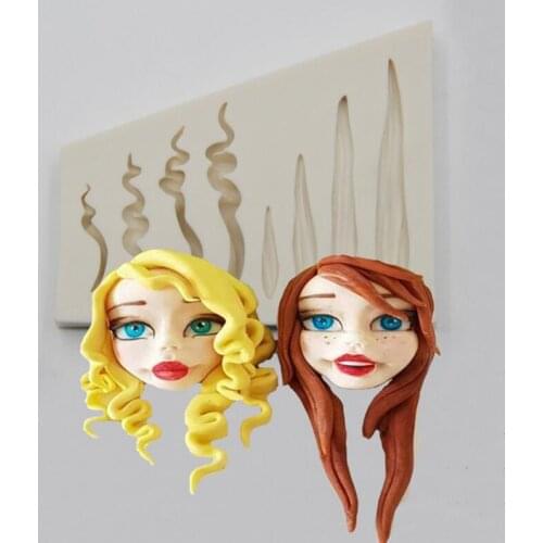 1 Pcs 3D Women Hair Soft Clay Doll Face Full Mold Short Hair Mold Clay Silicone Face Bangs Mold Clay Tool Pottery Tools