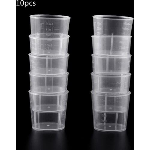 10Pcs Laboratory Bottle Lab Test Measuring 30ml Container Cups with Cap Plastic Liquid Measuring Cups U4LD