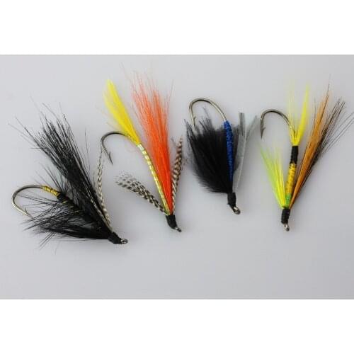 40Pcs Salmon Single Flies Black/Yellow Sea Salmon Trout Fly Fishing Lures