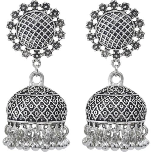 Afghan Vintage Metal Jewelry Sunflower Drop Earrings for Women Bohemian Bells Tassel Statement Earring Indian Afghan Tribal Gift