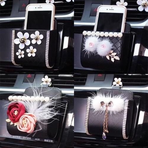Diamond Car Storage Box Small Daisy Mobile Phone Storage Bag Multifunctional Female Air Fresher Storage Box