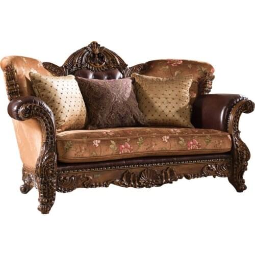 American villa leather solid wood sofa family living room European luxury cloth sofa combination furniture