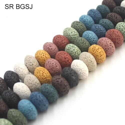 Free Shipping 10x15mm Mixed Random Colors Large Rondelle Beads Volcanic Rock Lava Loose Beads 15inch