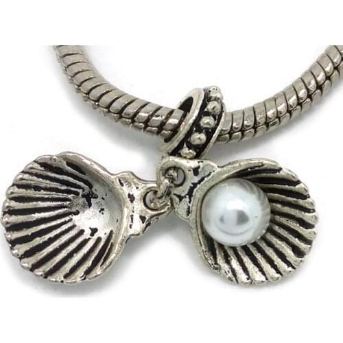 Free shipping new 15pcs new shell with pearl pendant big hole beads fit European bracelet & necklace DIY