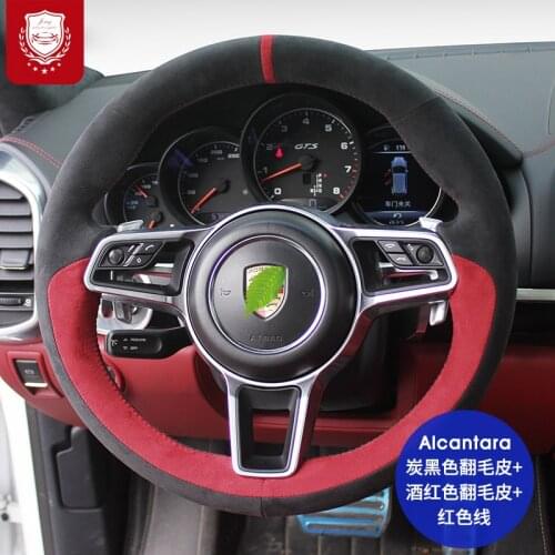 Real Alcantara steering wheel cover for Porsche Cayenne taycan panamra 718 Macan 971 9YA 911 Auto parts hand Grip Car goods