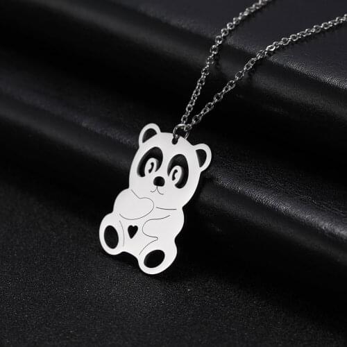 Skyrim Korean Cute Heart Bear Pendant Necklace Initial Choker Golden 316L Stainless Steel Chain Necklaces Jewelry for Women Girl