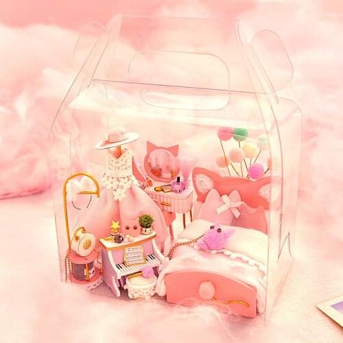 DIY Wooden Doll House Miniature Furniture With LED Light Kit Pink Cottage Dollhouses Assemble Toy Children Birthday Gift Casa