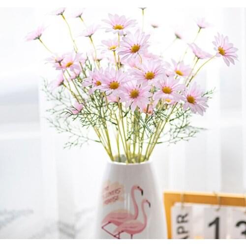 Long Branch Silk Daisy Artificial Flower Bride Bouquet Wedding Decoration For Living Room Decor Fake Plants Sunflower Outdoor