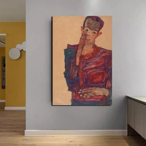 Egon Schiele Self Portrait Cheek Canvas Painting Prints Living Room Home Decoration Modern Wall Art Oil Painting Posters Picture