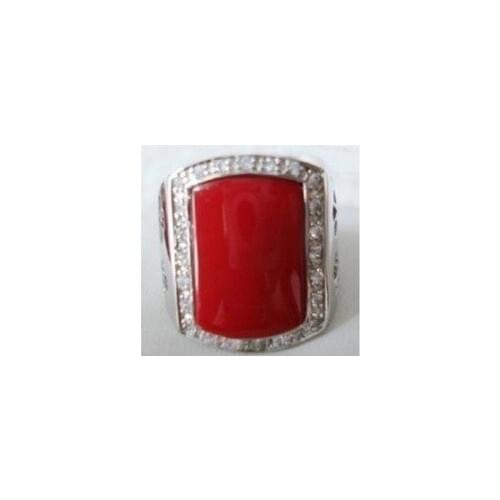 Exquisite red coral silver mens ring size US size 8 9 10 11# man mens ringe Genuine Natural stone gems Fortune Fine jewelry