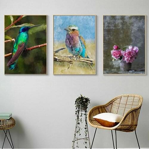 Bird Flowers Oil Painting Hanging Picture Poster Canvas Print Painting Wall Art Living Room Home Decoration