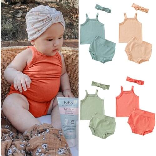 Baby Sets New Summer Clothes Infant Girls Sleeveless Camisole T-shirts Tops +shorts Two Piece Newborn Beach Vacation Tee Outfits