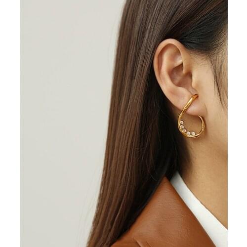 Korean Jewelry Brass Inlaid Zircon Fashion Magazine Unusual And Interesting Luxury Single Earring Ear Bone Clip