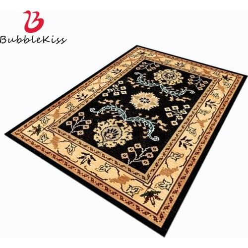 Bubble Kiss Carpets For Living Room European Style Area Rugs Retro Flowers Pattern Floor Mat Yellow Black Home Customized Carpet