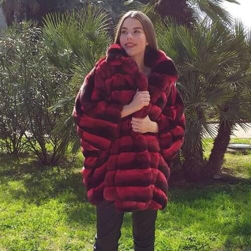 Real Rabbit Fur Jacket Women Fashion Fur Coat Winter Female Bat Type Warm Overcoat Free Shipping