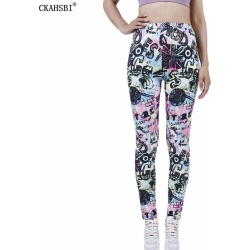 CKAHSBI Fitness Plus Size Elastic Yoga Pants Women Letter Graffiti Printed Workout Leggings Sexy Clothes Workout Sexy Jeggings