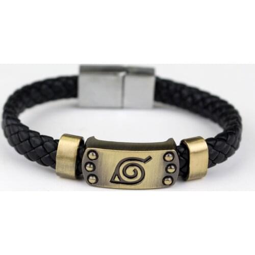 Hot Anime Bracelet Braid Leather Brass Bracelets Bangles Men Ninja Alloy Wristband Cosplay Cartoon Bracelets Women Gift Boy Toy