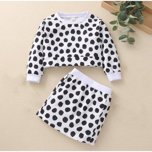 Fashion Girls Clothing Suits 2021 Autumn New Cute Child Dots Long-Sleeved Short Top And Bag Hip Skirt 2 Pcs Outfits 2-6 Years