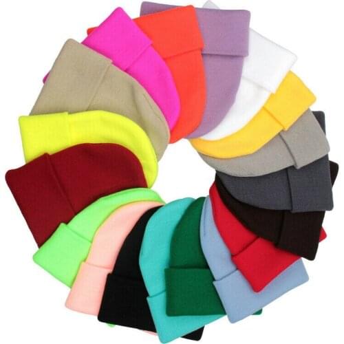 Fashion Men Women Beanie Plain Knit Ski Cuff Cap Winter Warm Unisex Wool Hat hats for women