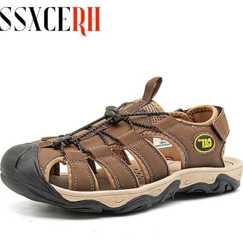 Mens Sandals Summer Breathable Sandals Soft Comfortable Men Fashion Shoes Genuine Leather Sandals Outdoor Men Roman Sandals