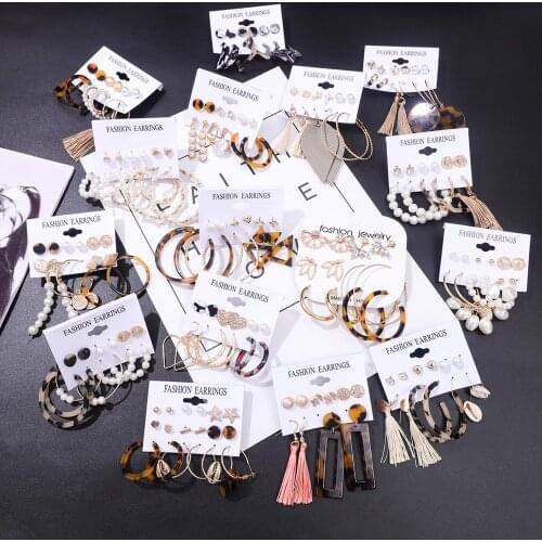 Hot Sale 6 Pairs Tassel Acrylic Earrings For Women Bohemian Earrings Set Big Geometric Earring Set DIY Fashion Jewelry
