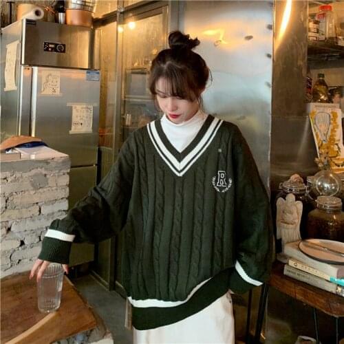 New 2021 Japanese Wear Pullover Jk Sweater Loose V-Neck Regular Long SleevesStudent Hollow Out Knitting Loose Women Pullover