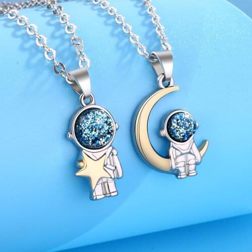 New Magnetic Couple Necklace Astronaut Lovers Pendant Distance Faceted 2021 New Charm Metal Necklace for Women Men Jewelry Gift