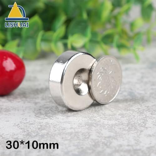 LISHUAI New 2pcs 30 mm x 10 mm Strong Ring Magnets Countersunk Hole 6 mm Rare Earth Neodymium Circular magnet Neodymium magnet