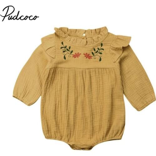 Baby Girl Clothes Newborn Infant Baby Girl Clothes Button Decor Solid long sleeve Bodysuits Summer Cotton Linen Outfit