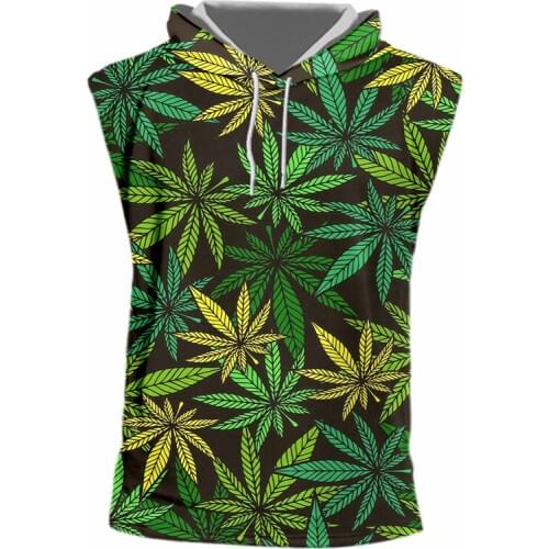 OGKB 3D Printing Summer Hooded Tank Top Women/Men Green Leaf Pattern Tank Tops Casual Unisex Sleeveless Polyester Fitness Vest